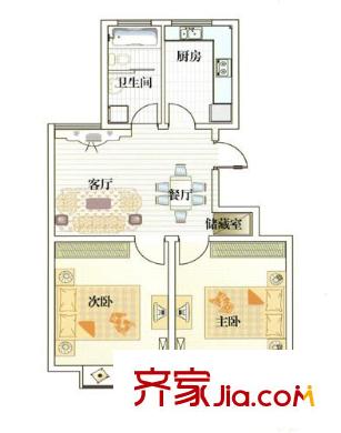 华夏春晓户型图二期C户型 2室2厅1卫