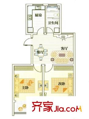 华夏春晓户型图二期D户型 2室2厅1卫