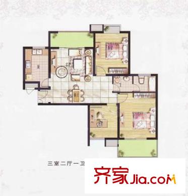 和泽佳苑户型图C户型 3室2厅1卫1厨