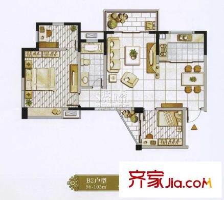 无锡洛城橙郡户型图B2 B3 2室2厅1卫