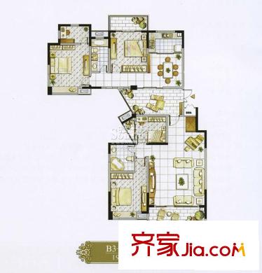 无锡洛城橙郡户型图B3+B4 4室2厅2卫