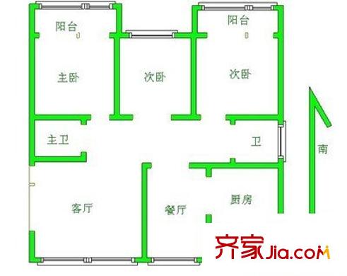 南洋花园户型图3室 户型图 3室2厅1卫1厨