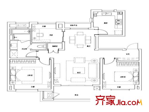 万科・新酩悦115平户型 3室2厅1卫1厨