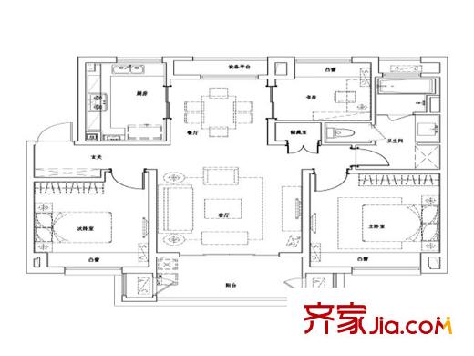万科・新酩悦115平户型 3室2厅1卫1厨