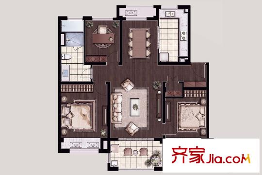 万科・新酩悦115S户型 3室2厅1卫1厨