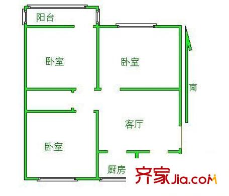 双河新村户型图3室 户型图 3室1厅1卫1厨