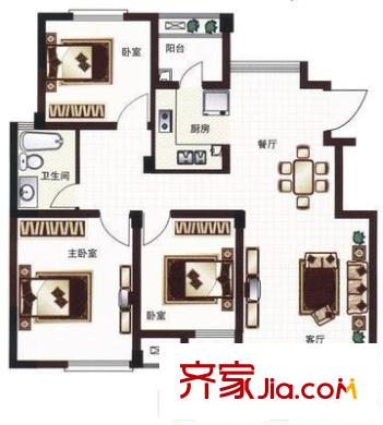 四季花城户型图5 3室2厅1卫1厨