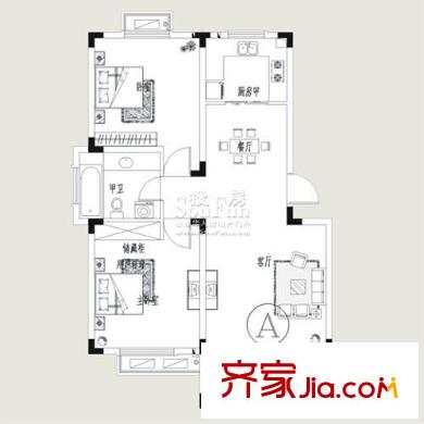 四季花城户型图A户型 2室2厅1卫1厨
