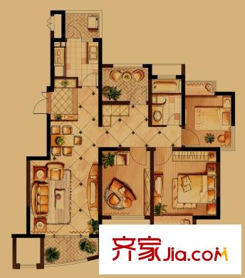 融创理想城市三期户型图小高层B1户型 3室2厅1卫