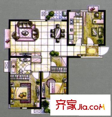 新都会花园二期户型图豪华三房 3室2厅1卫