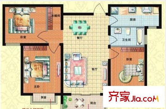 赛维拉假日花园户型图3室 户型图 3室2厅1卫1厨