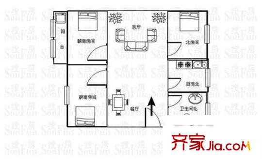西太湖花园户型图3室 户型图 3室2厅1卫1厨