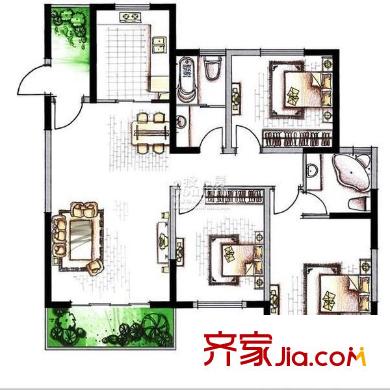 西太湖花园户型图3室 户型图 3室2厅2卫1厨