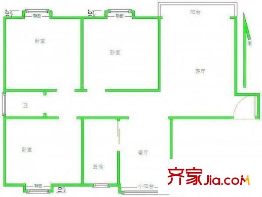 新洲花园户型图3室 户型图 3室1厅1卫1厨