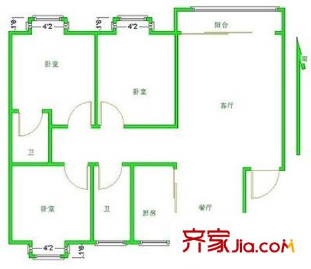 新洲花园户型图3室 户型图 3室2厅2卫1厨