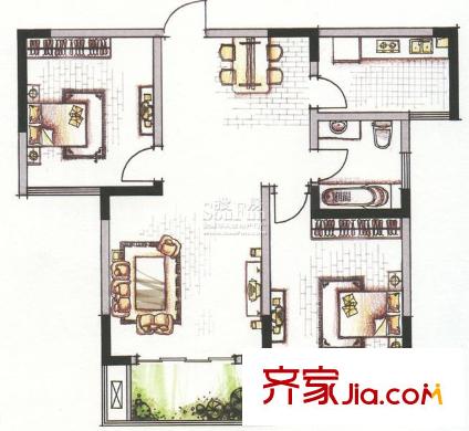 奕淳・蓉湖山水一期高层A5号楼C-A1户型 2室2厅1卫