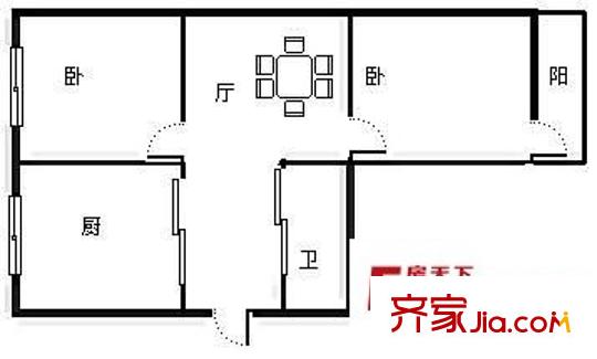 东映山河户型图2室 户型图 2室1厅1卫1厨