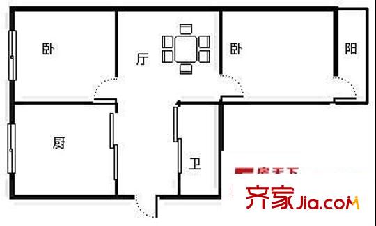 东映山河户型图2室 户型图 2室1厅1卫1厨