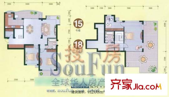 中大颐和湾户型图15、18号复式型 4室2厅2卫