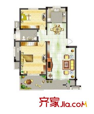 晴山蓝城二期户型图水岸花城B2 户型图 2室1厅1卫1厨