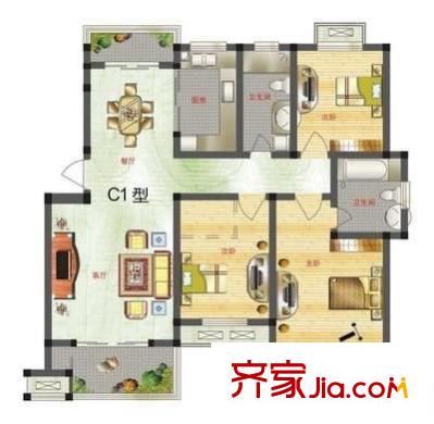 晴山蓝城户型图3室 户型图 3室2厅1卫1厨