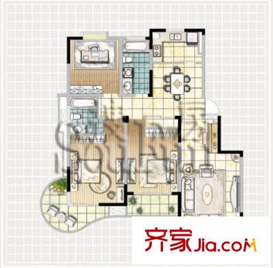 凤翔馨城户型图3#4#楼 L2 3室2厅2卫