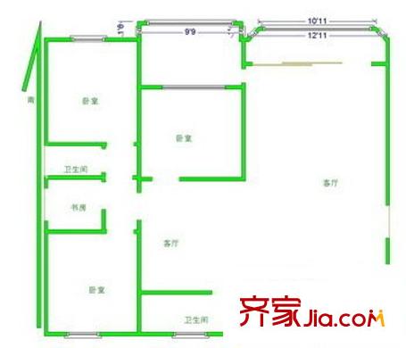 广益佳苑户型图3室 户型图 3室1厅1卫1厨