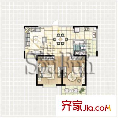 凤翔馨城户型图5#楼S6 2室2厅1卫