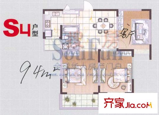 凤翔馨城户型图S4 2室2厅1卫