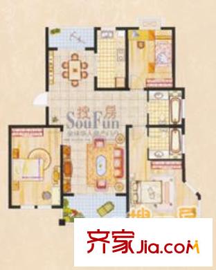 仁和英伦皇家花园户型图T1 户型图 3室2厅2卫1厨
