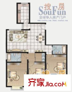 新洲人家户型图8-2-02 3室2厅2卫1厨