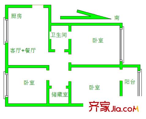 溪北新村 3室 户型图