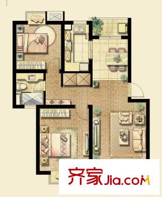 复地公园城邦A户型(已售完) 2室2厅1卫