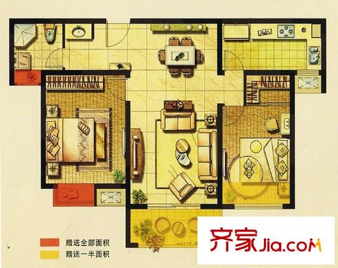 复地公园城邦二期A2户型(已售完) 2室2厅1卫