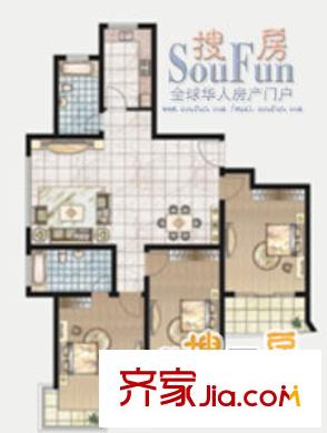 新洲人家户型图8-3-02 3室2厅2卫1厨