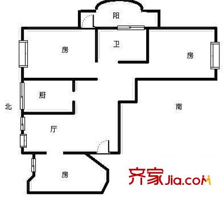 五星家园户型图3室 户型图 3室2厅1卫1厨