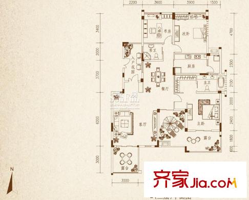 金科东方王榭户型图二期洋房C3户型 3室2厅2卫