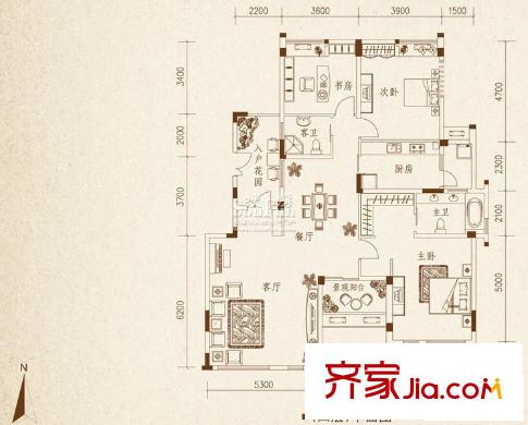 金科东方王榭户型图二期洋房C4户型 3室2厅2卫