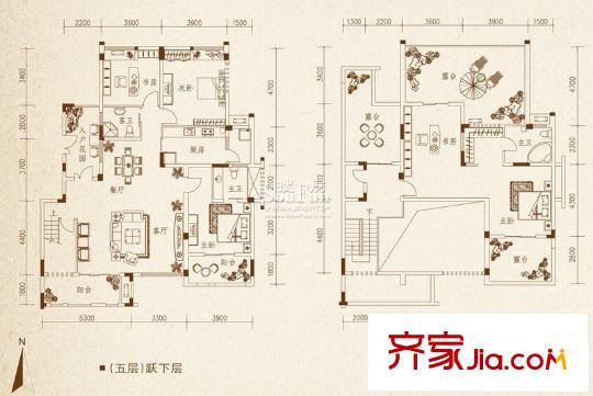 金科东方王榭户型图二期洋房C5户型 5室2厅3卫