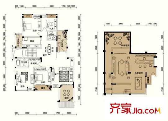 金科东方王榭户型图二期15、16、19号楼HC2-a户型图 4室2厅2卫1厨