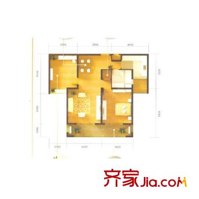 华仁凤凰城B1户型 2室2厅1卫1厨