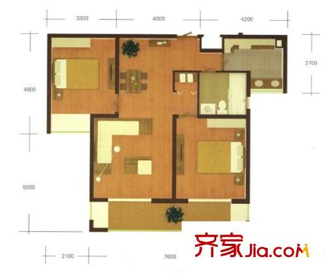 华仁凤凰城B2 2室2厅1卫1厨