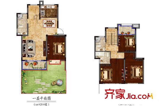 观山名筑城市别墅14# 25#叠加别墅(1、2层) 4室1厅3卫1厨