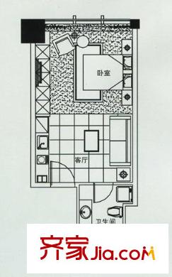 时代国际乐居风尚公寓Ca户型 1室1厅1卫1厨