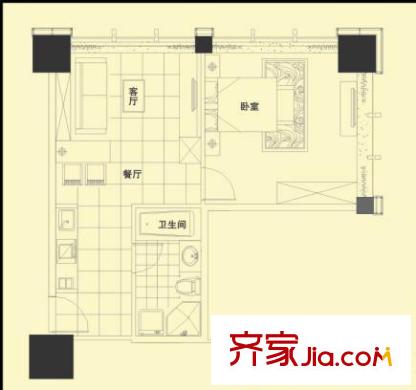 时代国际乐居风尚公寓Be户型 1室1厅1卫