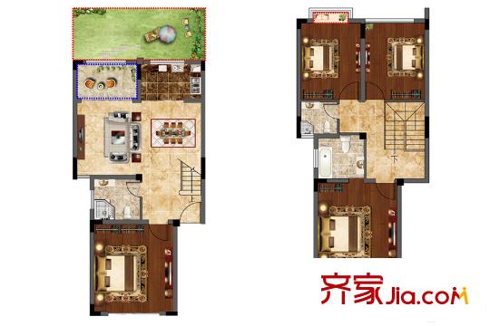 观山名筑城市别墅13#叠加别墅(1、2层) 4室1厅3卫1厨