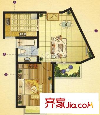 宝盛钻石半岛F户型(售罄) 1室1厅1卫1厨