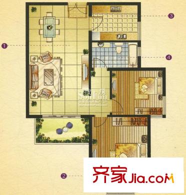 宝盛钻石半岛E户型(售罄) 2室2厅1卫1厨