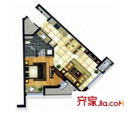 小天鹅品园B户型 1室1厅1卫