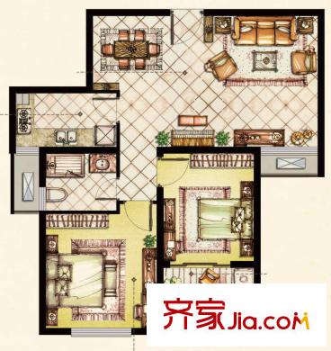水岸观邸Gb2户型 2室2厅1卫1厨
